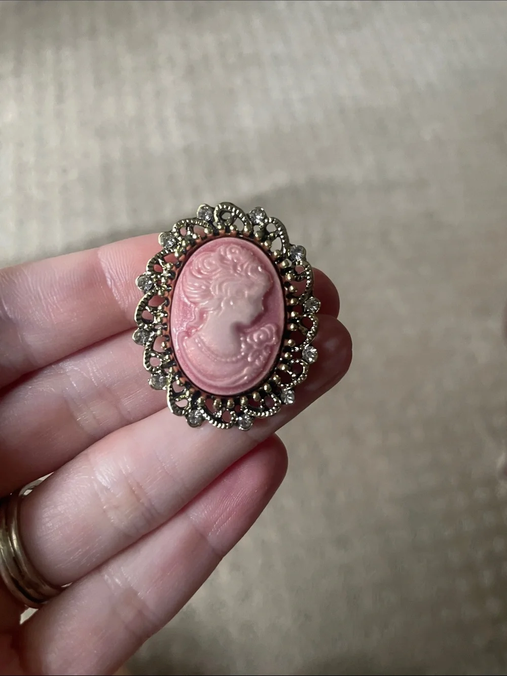 Pink Lady Cameo Brooch